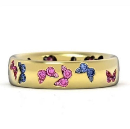 New Design Cubic Zirconia Butterfly Hollow Rings Multi Color Rhinestone Butterfly Rings for Women Girls