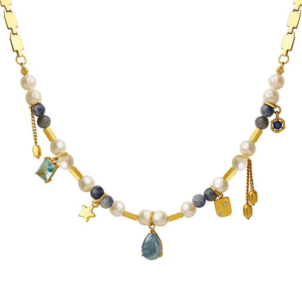 French Multi Material Necklace Natural Stone Freshwater Pearl Necklace