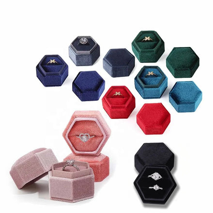 Luxury Earrings Wedding Jewellery Packaging Case Display Suede Black Pink Mini Portable Velvet Ring Box Hexagon Jewelry Box