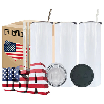 50Pack USA Warehouse RTS 20oz Double Wall Vacuum Insulated Stainless Steel Flat Edge Straight Blank Sublimation Straight Tumbler