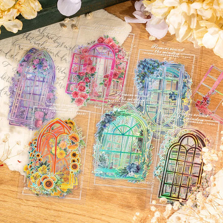 10 Pieces/Pack Pet Stickers Flowers Around the Window Series Window Sill Hand Account DIY Decorative Stickers 6 Models