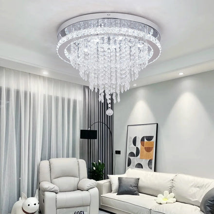 Led Flush Mount 46W Crystal Hanging Cluster Dimmable Ceiling Lights Lamps