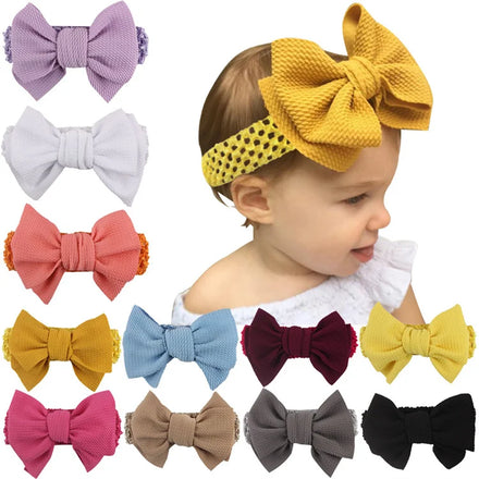 Kids Big Bow Soft Elastic Waffle Headband 2023 Hot-sale Solid Color Top Knot Fashion Headwear for Baby Girl Accessories