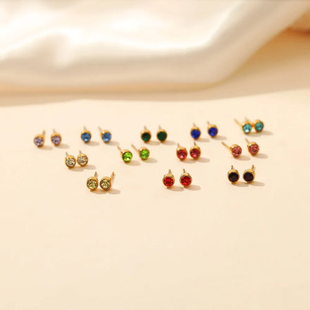 Trendy Women Tarnish Free Jewelry Gold Plated Crystal 12 Month Stainless Steel Birthstone Stud Earring