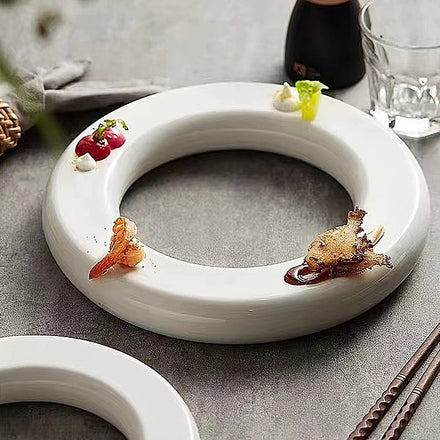 Circle Shaped Ceramic Molecular Gastronomy Show Plate White Cold Dishes Dessert Sushi Cookies Serving Tray Restaurant Dinnerware