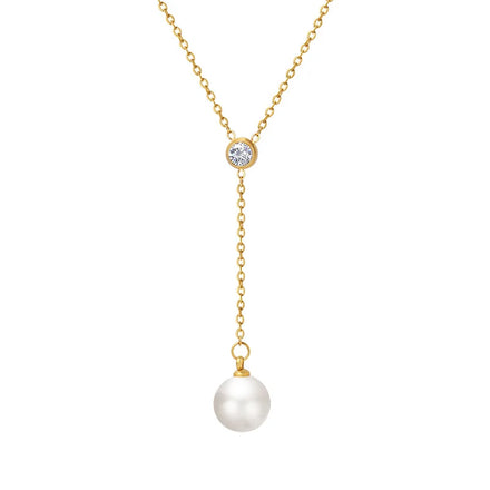 Stainless Steel Plated 18k Gold Chain Imitation Pearl Pendant Fashion Simple Popular Clavicle Chain Zircon Necklace
