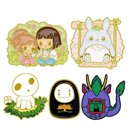 Anime Movie Soft Enamel Pins Custom Chihiro Haku No Face Man Totoro Cartoon Offset Printing Wholesale
