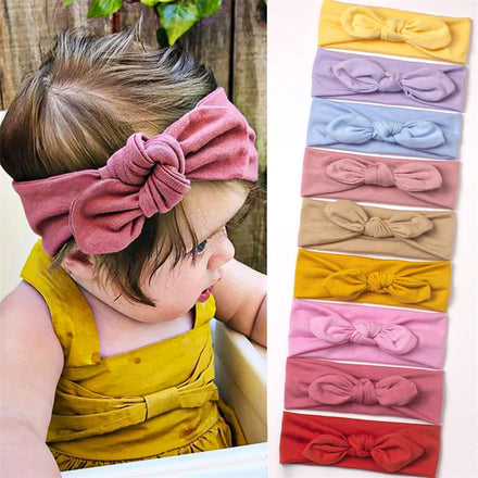 Children's Cute Solid Color Rabbit Ears Knotted Headband Soft Hair Accessories for Babies Wholesale