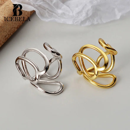 Light and Luxurious Design 925 Sterling Silver Hollow Geometric Round Line Ring for Women's Irregular Wire Twisted Rings
