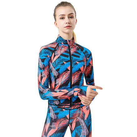 New Women Fitness Jjacket Long Sleeve Yoga Wear Slim-fit Standing Collar Zipper Printed Sports Jacket Women