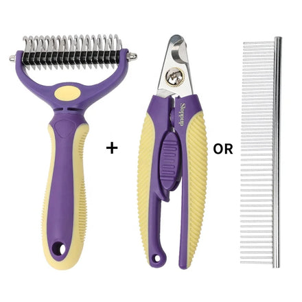 Factory Wholesale 2 in 1 Cat Needle Hair Comb Dog Pet Dematting Grooming Comb With Pet Nail Clipper or Stainless Steel Pet Comb