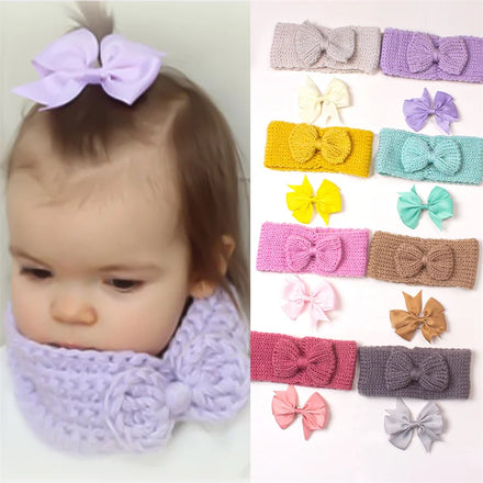 New Baby Winter Warmth Products Children's Knitted Bow Set Wide Edge Headband Baby Hair Band