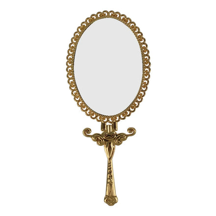 Decorative Personalized Handheld Cosmetic Mirror Lightweight European Style Metal Handle 180 Degree Full Folding Portable