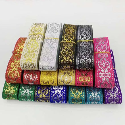 33mm Diy Sewing Uphosltery Polyester Lace Ribbon Gold Yarn Ethnic Lace Computer Jacquard Webbing Curtain Garment Trims