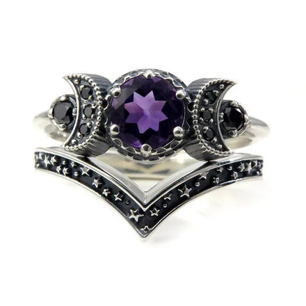 New Arrival Dismantling Moon Queen Rings Bohemia Gothic Amethyst Moon Witch Rings for Women Girls