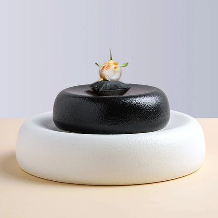 NEW Ceramic Dinner Plate Frosty Black Cold Dishes Sweet Dessert Pasta Sushi Salad Serving Tray Party Buffet Restaurant Tableware