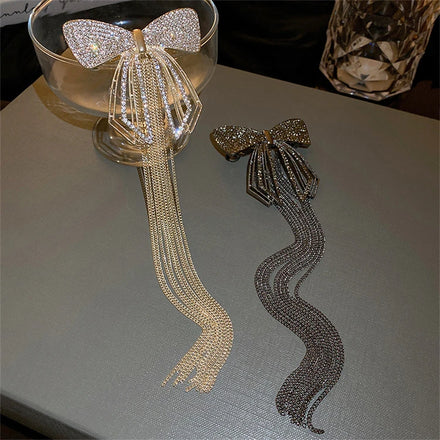 Diamond Inlaid butterfly Pearl Tassel Hairpin High Level Sense Light Luxury Temperament Clamping Bow Hair Clip