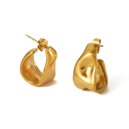 Fashion Waterproof Hypoallergenic Jewelry 18K Gold Plated Stainless Steel Irregular CC Stud Earrings for Women YF3235