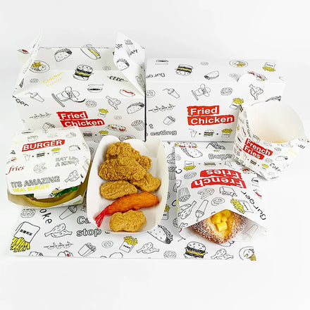 Custom Disposable Whole Set Fast Food Take Away Package Burger Box Greaseproof Paper Package Fried Chicken Packaging