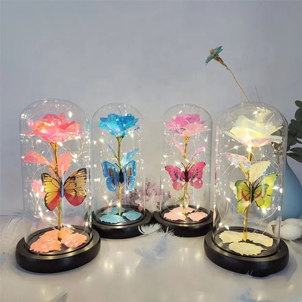 Creative Valentine Day Gifts 24k Gold Rose With Led Light Galaxy Flower Rose in Glass Dome Unique Gift for Women