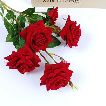 AF10517 New 5 Heads Artificial Flower Single Velvet Rose Flower for Wedding Home Decor