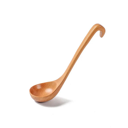 Japanese Style Beech Wooden Soup Spoon Creative Long Handle Spoon with Hooks Home Kitchenware logo Can Be Customized