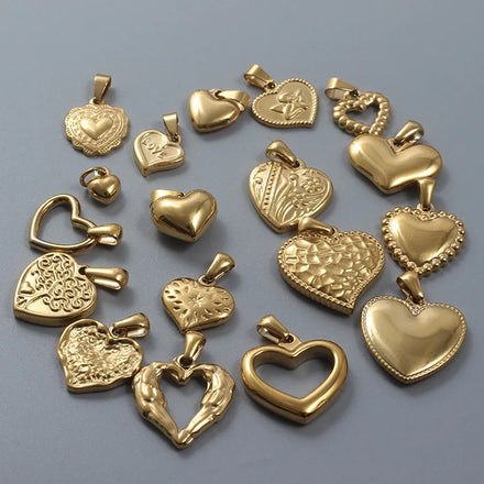 In Stock!Custom Logo Design Jewelry Charm 18k Gold Heart Pendant Charm for Jewelry Making Stainless Steel Charms Pendant