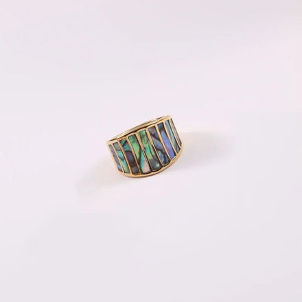 High End 18K PVD Gold Plated Colorful Shell Statement Band Rings Stainless Steel Women Rings Tarnish Free Jewelry