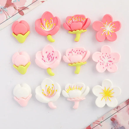 New Design Colors Cherry Blossoms Artificial Flat Back Flower Resin Cabochon for Kids Hair Ornament Accessories