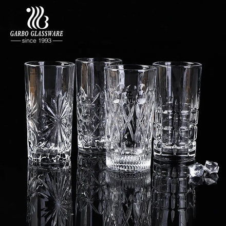 China glassware Factory Garbo Brand in Stock Direct Exporting Whisky Liquor 14oz Glass Cups 385ml Highball Long Drink Glass