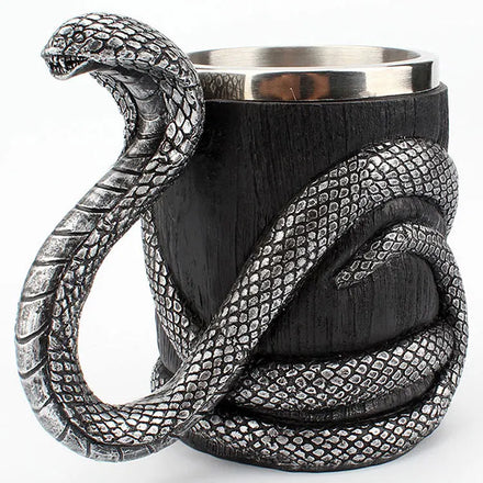 Hot Selling Medieval Vintage 304 Stainless Steel Liner Resin Enfold Design Snake Handle Creative Personality Beer Cup Cobra Mug