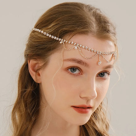 Luxury Crystal Hair Chain Headpiece Women Wedding Rhinestone Pendant Bridal Forehead Head Chains Jewelry Headpiece