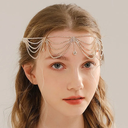 Miallo Drop Bridal Claw Chain Forehead Jewelry for Women Bohemian Rhinestones Wedding Party Tassels Head Chain