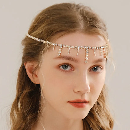 Bridal Head Piece Rhinestone Forehead Headband Chain Wedding Hair Accessories Crystal Tassel