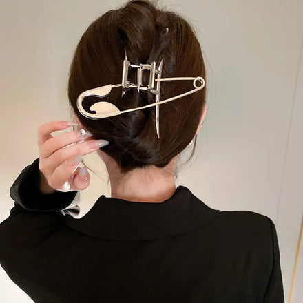 Korean Geometric Back Head Catch Hollow Large Shark Safety Pin Hair Clips for Women Girls