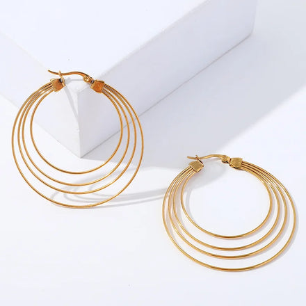 Hoop Earring Simple Dual Use Stainless Piercing 3-ring Hollow Earring for Women