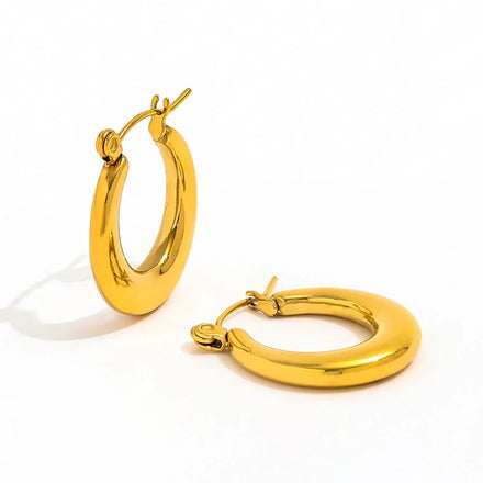 Fenny 18K PVD Plated Wholesale No Fade Fast Delivary Classic Chunky Hollow Oval Stainless Steel Hoop Earring for Women