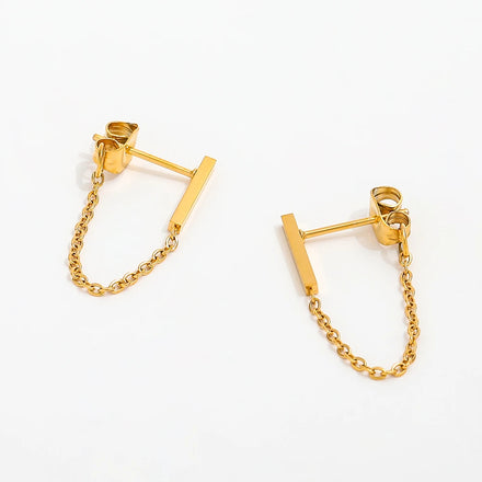 Fenny 18K PVD Plated Wholesale High Quality Trendy Elegant Chain Tassel Drop Stainless Steel Hoop Earring for Women