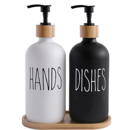 500ML Soap Dispenser Set with Tray Glass Hand and Dish Soap Dispenser for Kitchen Sink Soap DispenserBottle