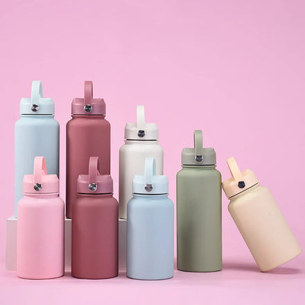 Custom 650ml/22oz Double Wall Vacuum Outdoor Sports Water Bottle 304 Stainless Steel with Wide Mouth Lid Handle