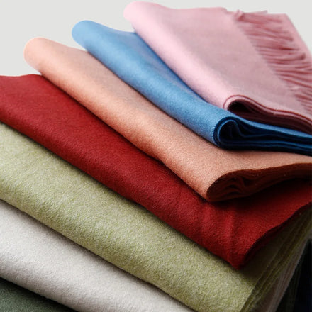 2025 Winter Autumn 100% Soft Merino Wool Scarf Custom Logo Solid Green Navy Block Australia Wool Muffler Traditional Shawls