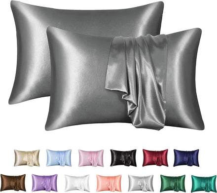 Wholesale Custom Logo Throw Sleeping Satin Silk Pillowcase Solid Color Pillow Cover With Envelope Closure