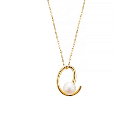 Milskye Modern Design Jewelry 18k Gold Plated Rose Gold S925 Freshwater Pearl Curve Necklace