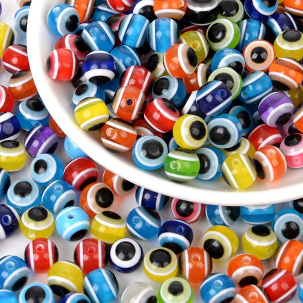 6mm 8mm 10mm Blue Round Shape Spacer Beads Necklace Bracelet DIY Evil Eye Beads Stripe Resin Spacer Beads for Jewelry Making