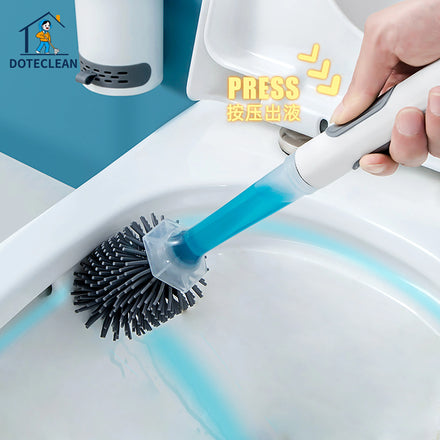 Best Selling TPR Silicone round Scrub Toilet Brush with Holder Soft Plastic Bathroom Cleaner Add Cleaning Liquid