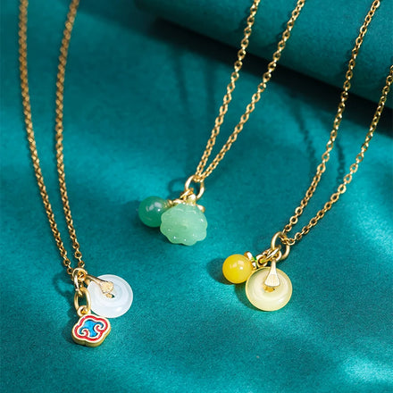 HOVANCI Stainless Steel Non Tarnish Jade Necklace Jewelry Women 18K Gold Female Flower Jade Pendant Necklace