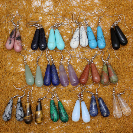 Wholesale 20Kinds Designer Boho Colorful Birthstone Natural Gem Stone Crystal Long Water Drop Earring for Women Girls
