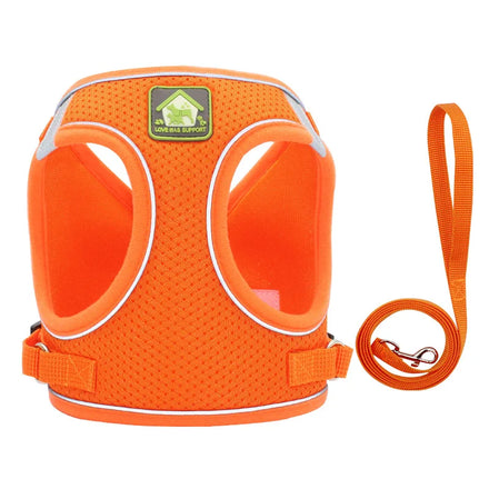 Custom New Breathable Polyester Sport Mesh Reflective Pet Dog Cat Vest Harness and Leash Set All Seasons