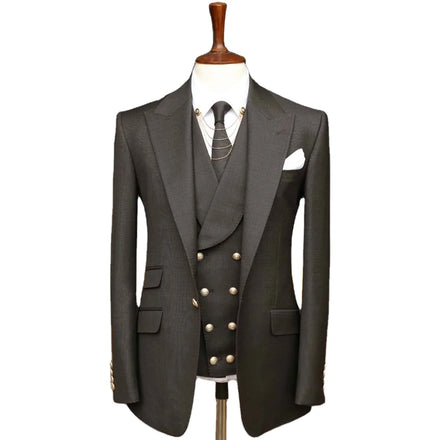 Black Tailor Made Mens Suits Wedding Groom Tuxedo Suit Classic Formal Business Men Suits 3 Pieces (Blazer+Pants+Vest) Plus Size