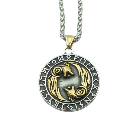 Norwegian Rune Amulet Pendant Men Stainless Steel Odin Wolf Head Pendant Necklace